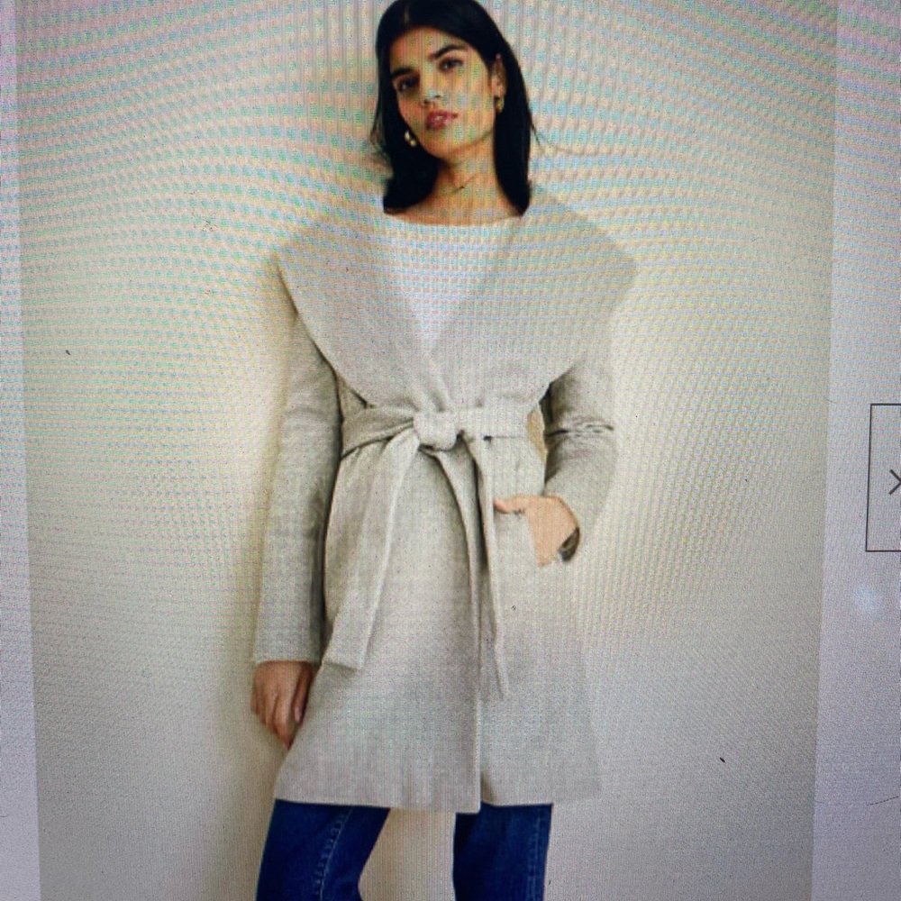 Ann Taylor herringbone shawl collar wrap coat medium